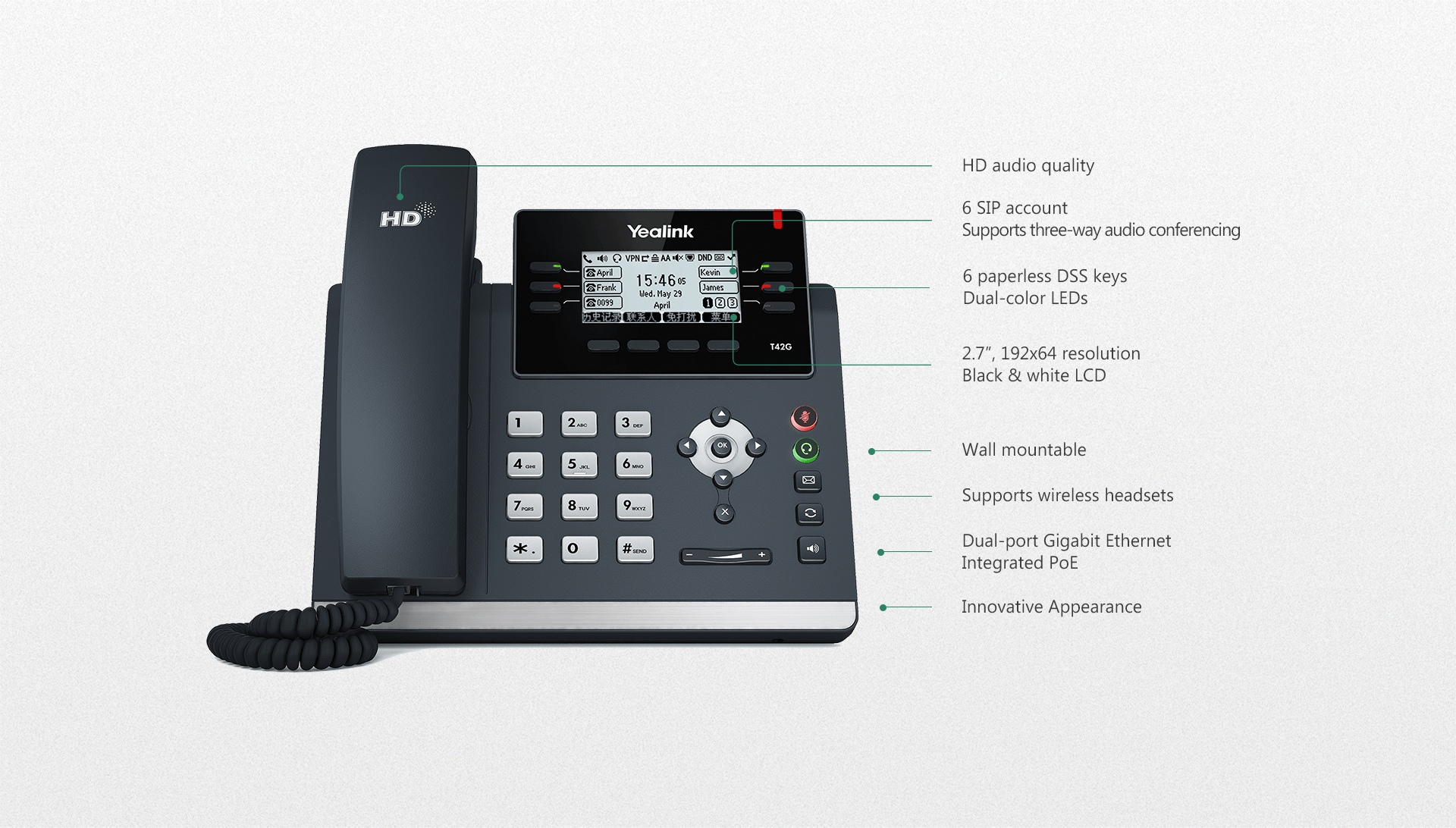 SIP-T42G - Multi-function Gigabit phone - Voice Communication | Yealink