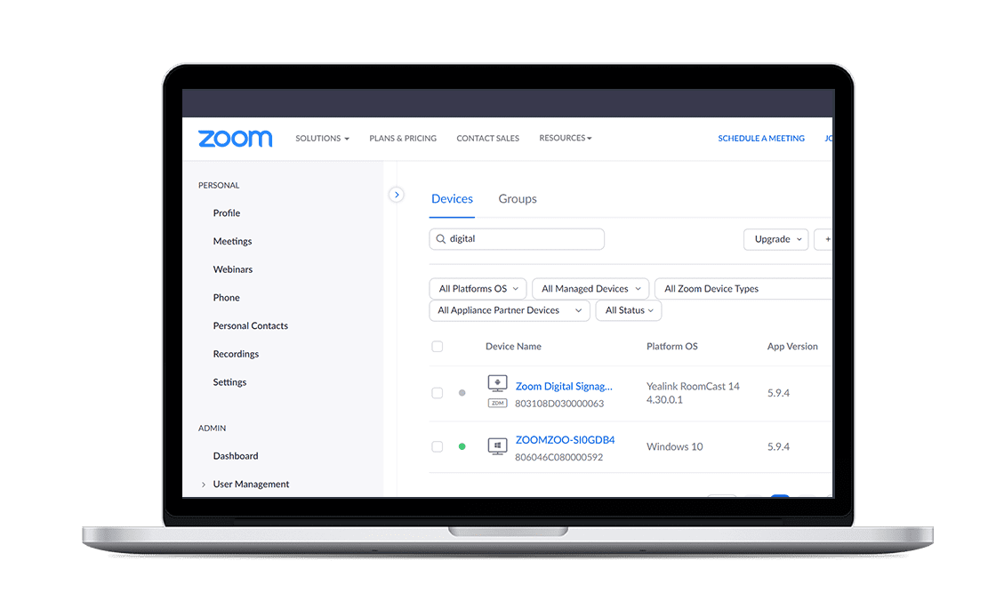 Der Roomcast der ZOOM ROOMs-Appliance kann auch in der Remote-Geräteverwaltungsplattform von Yealink verwaltet werden