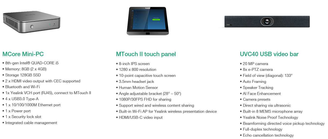 Yealink ZVC400 Zoom Rooms KIT - Specifications