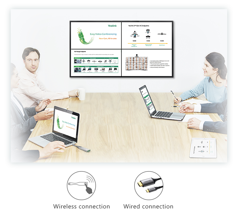 Yealink MVC400 Microsoft Teams conference room equipment WPP20 supports wireless content sharing.