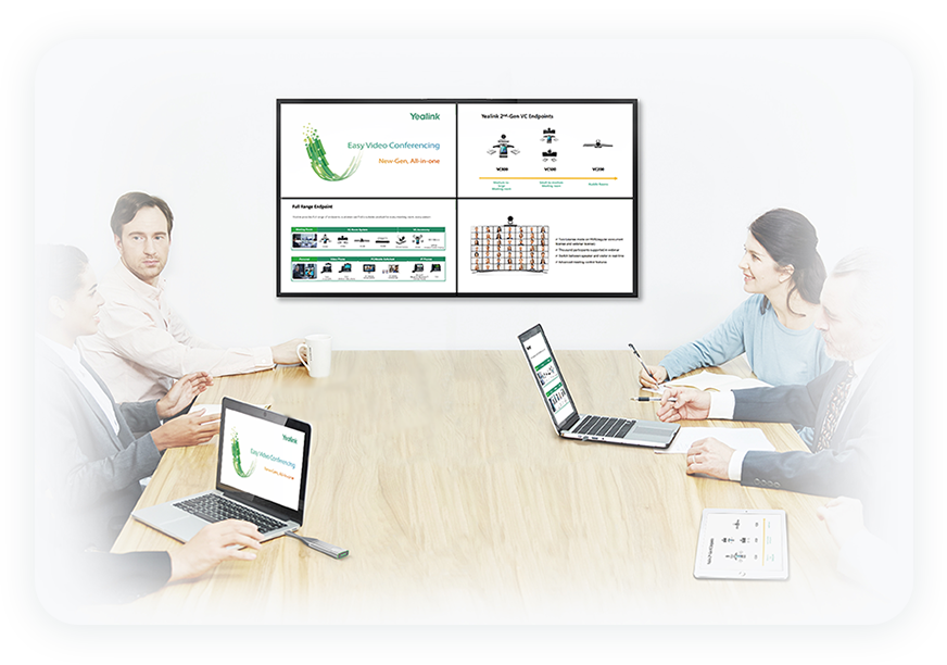Wireless content sharing can be acheived easily even in large conference room with Yealink teams rooms hardware WPP20.
