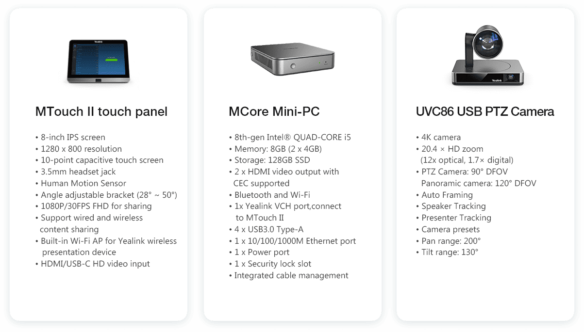 ZOOM ROOM Yealink ZVC860 specifications