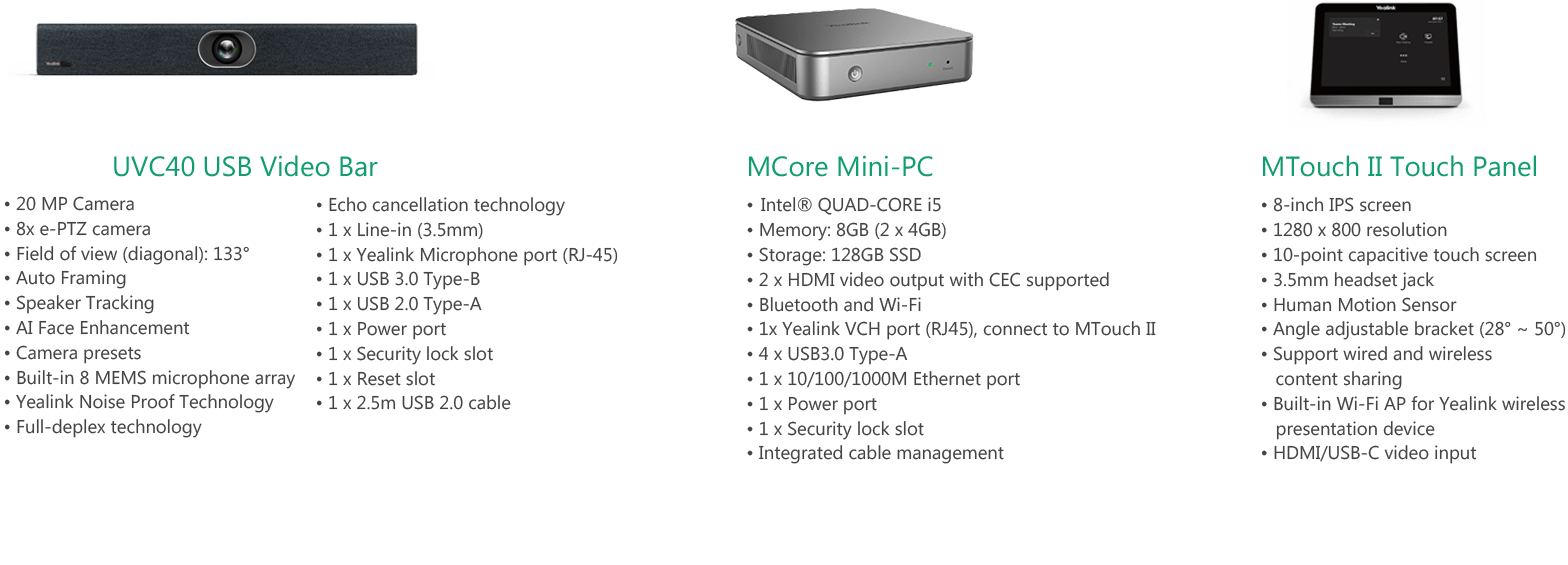 Yealink MVC400 teams room devices for microsoft teams conference room specifications.