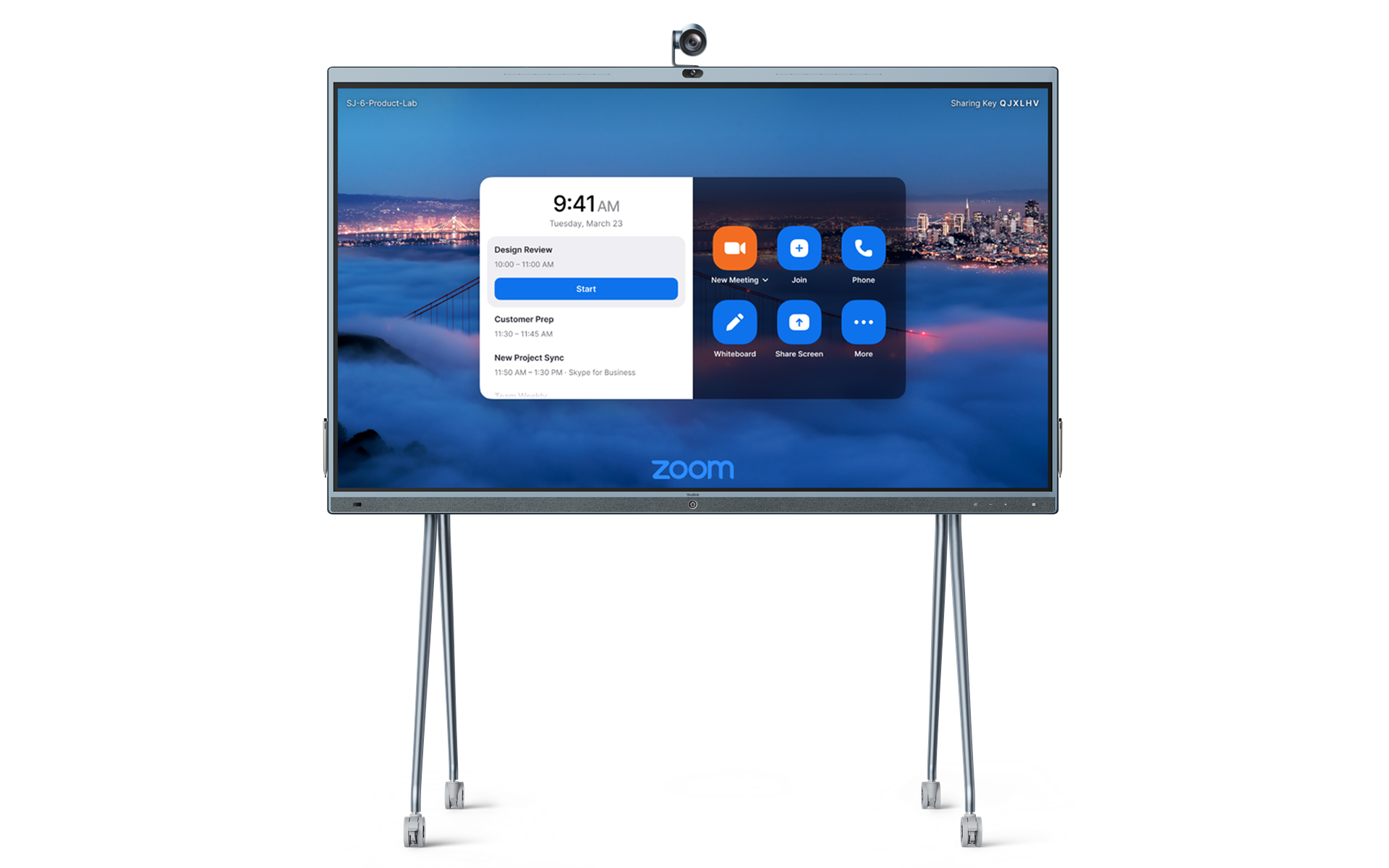 Vue de face des salles Zoom MeetingBoard avec caméra externe