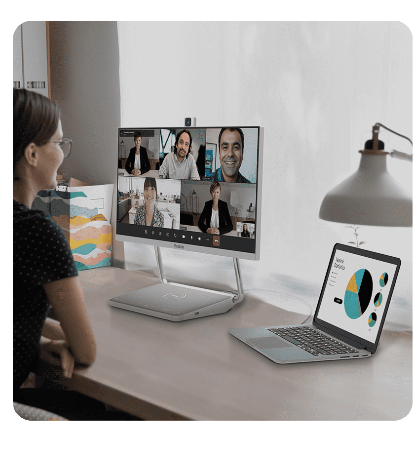 DeskVision A24 joue un rôle supplémentaire en tant que station de travail UC – le compagnon d'une productivité ultime. Grâce à la connexion USB-C
