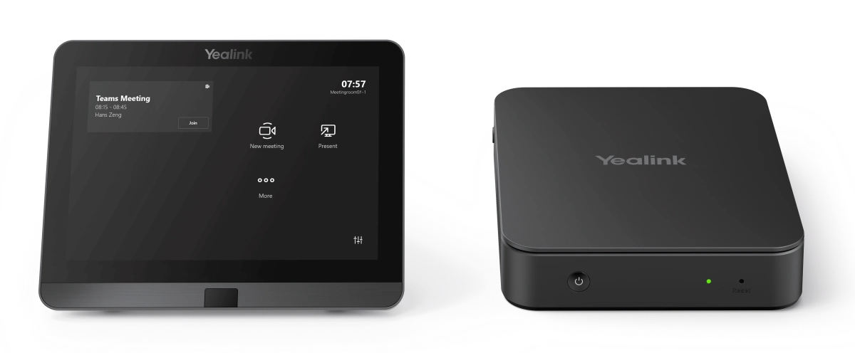 Front view of the Yealink MCore Kit, featuring the conferencing PC and touch controller side by side.
