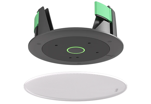 Yealink ceiling microphone with installation bracket, showcasing its sleek design and integration features.